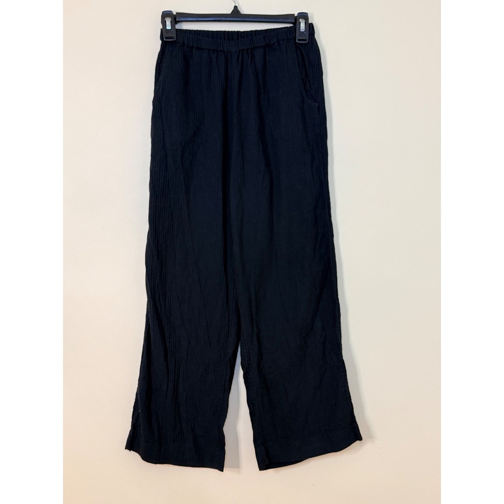 J.Crew Womens Black 100% Cotton Gauze Wide Leg Elastic Waist Pants XXS